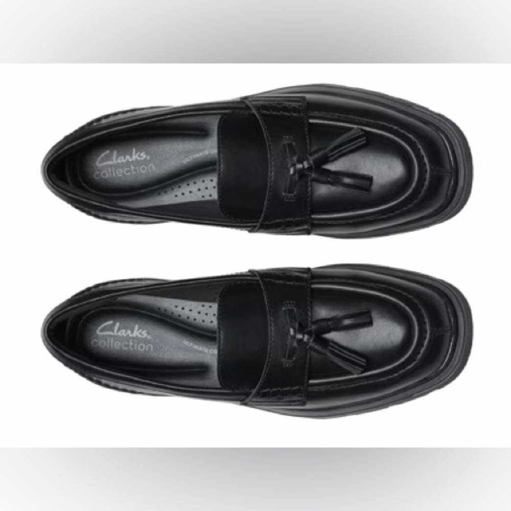 Clarks Laurel tassel black Leather women Loafers size 61/2